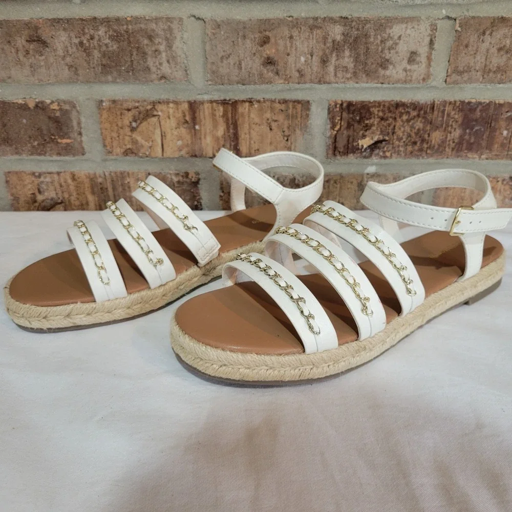 Liz Claiborne LC Bumped White Chain Espadrille Sandals Mens 8.5 M Flat Strappy